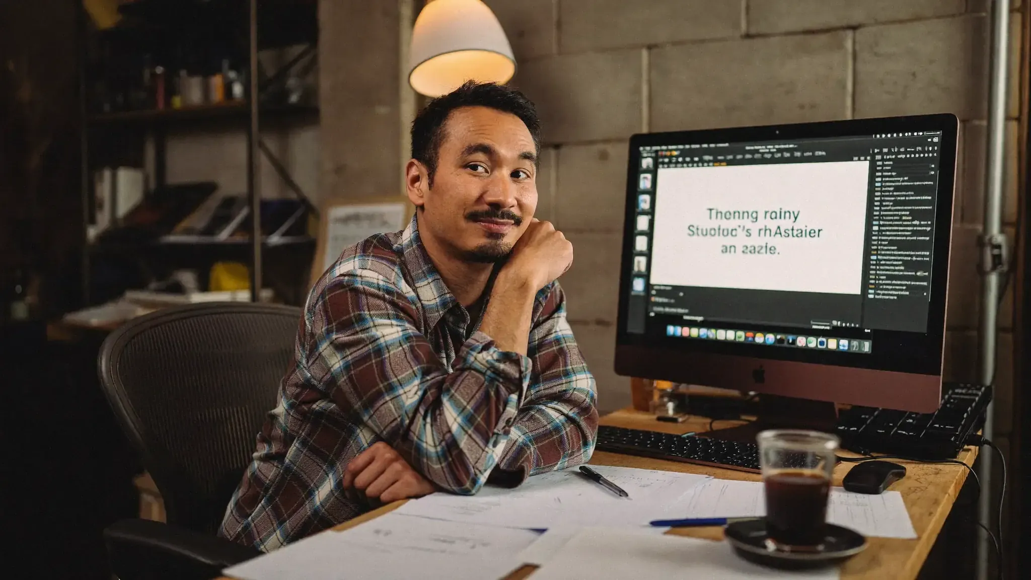 Small business owner at a Mac learning team software without an IT department